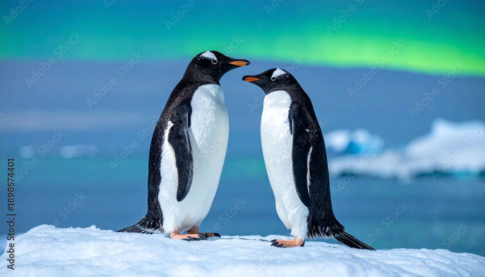 Fototapeta premium Penguins Standing on Iceberg in Antarctica.