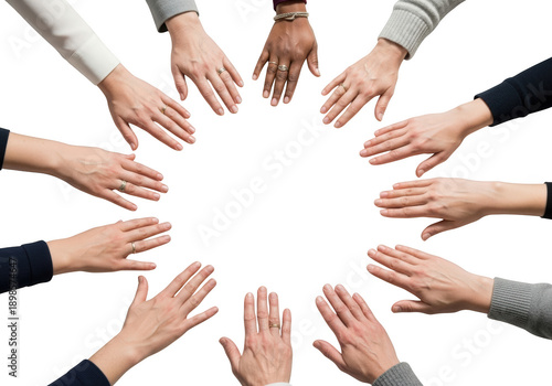 Diverse hands united symbolizing collaboration and teamwork isolated on transparent background