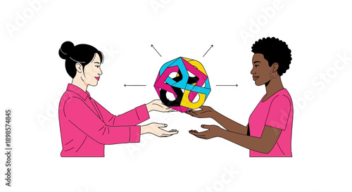 Diverse Women Collaborating on Complex Data Exchange. Global Business Partnership and Teamwork Concept.