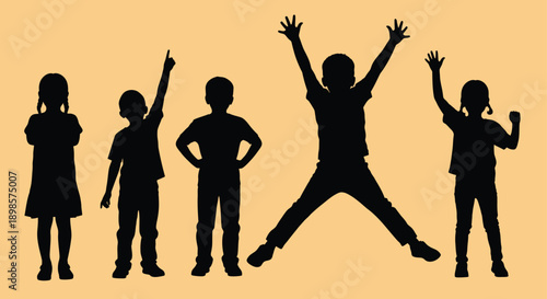 Silhouettes of diverse children in various poses expressing joy and energy