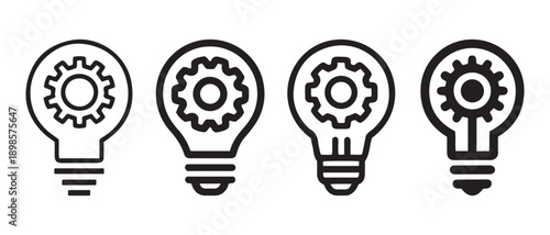 Lightbulbs with Integrated Gears Icons Illustrating Idea Development and Problem-Solving Concept.