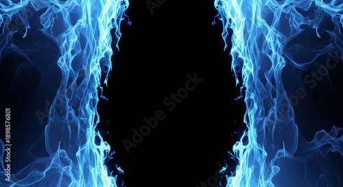 Vibrant blue flames on black background for dramatic design