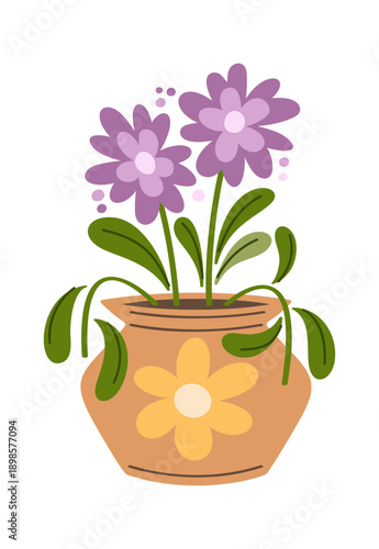 Purple flower blossoms ceramic vase