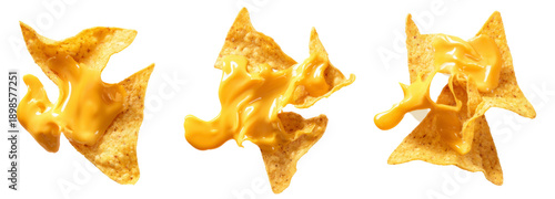Cheesy nachos with melted cheese on transparent background food photography