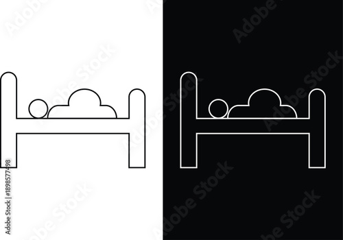 Pregnant Woman in Bed Line Icon with Light and Dark Backgrounds