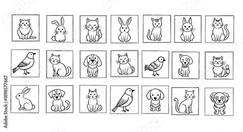 Collection of adorable animal illustrations in modern minimalist style