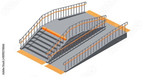 Accessible Pedestrian Bridge with Stairs and Ramp.