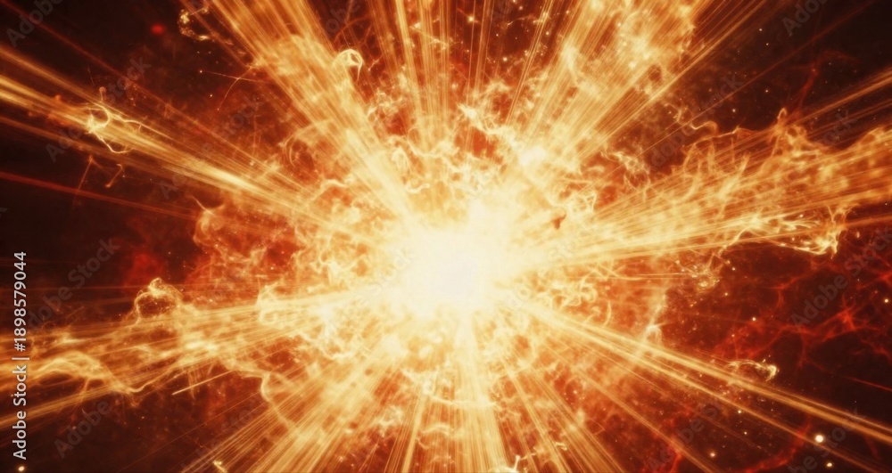 Fototapeta premium Fire Explosion Burst Golden Orange Flames Energy Light Rays Background