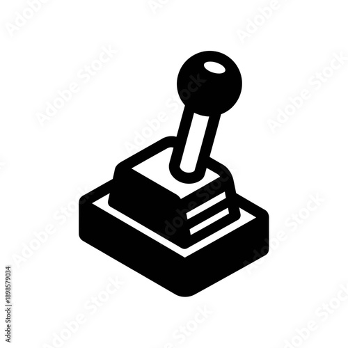 Black and white isometric joystick icon for gaming and control.