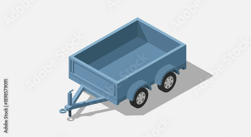 Blue Open Trailer Isometric View.