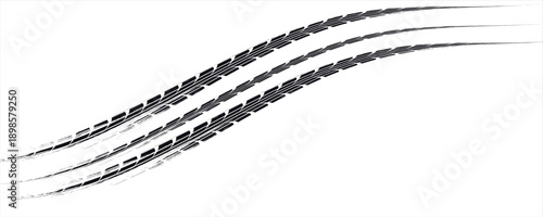 Tire tread marks, wheel textures, tire marks - car racing, motocross, drift, rally, off-road and others. Vector black isolated texture in grunge style with splashes.eps10