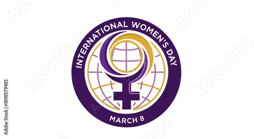 International women's day logo on purple background with yellow and white accents march 8 symbol
