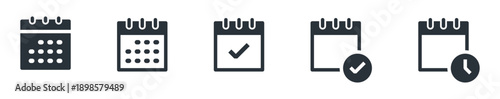 Flat calendar icon set with date, time, event, reminder symbols and checkmark icon. date, and clock, ideal for scheduling, planning, task and time management