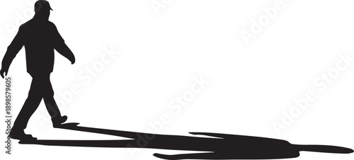 Worker with cap walking and casting long shadow silhouette illustration vector isolated