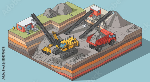 Construction site with heavy machinery and excavation work.