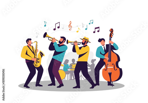 Jazz Band Performing Live Music with Various Instruments.