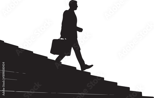 Businessman walking up stairs carrying briefcase silhouette ascending career success vector
