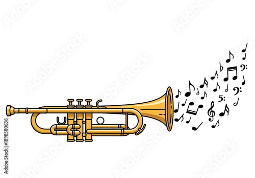 Golden Trumpet with Musical Notes Flowing Out.