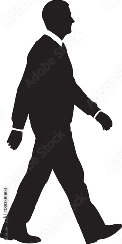 Man walking side view simple silhouette figure casual stride transparent background vector