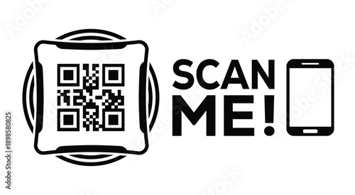 Black and white QR code with bold "SCAN ME!" text and smartphone icon, designed for modern marketing, digital access, and mobile interaction on a clean white background.