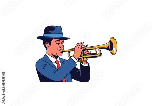 Man in Hat Playing Trumpet with Focus and Skill.