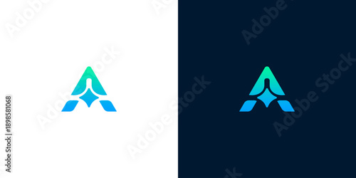 Elegant and abstract letter A design, incorporating a luminous color transition and a swift, star-like element, representing ambition and cutting-edge vision