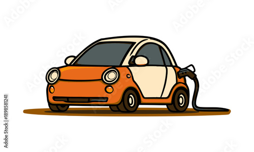 Vibrant Orange Electric Vehicle Plugged in and Charging Illustration