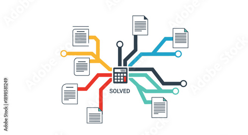 Centralized Data Processing and Solution Network. Algorithm Flow Connecting Documents to a Calculator Result (Solved).