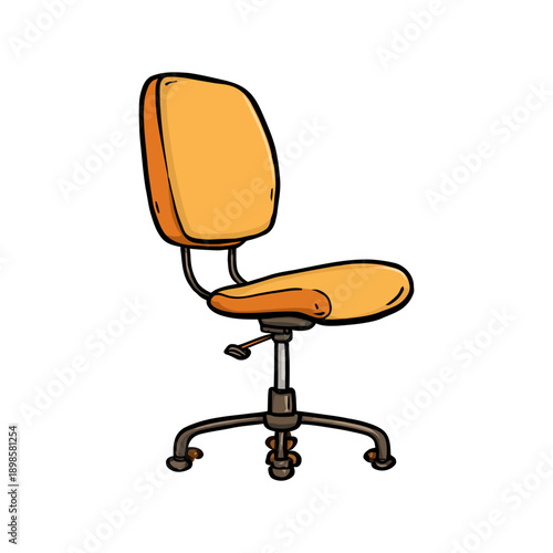 Vibrant Orange Office Chair in Cartoon Style Isolated on White