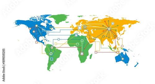 Global Logistics and Data Network Map. World Connectivity, Communication, and Supply Chain Diagram.
