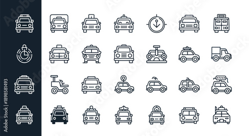 Transportation icons vehicles taxis and delivery