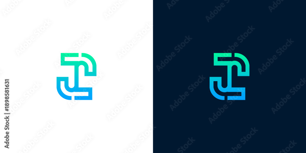 Fototapeta premium Modern Abstract Letter J and I Logo Design with Gradient Colors on White and Dark Backgrounds