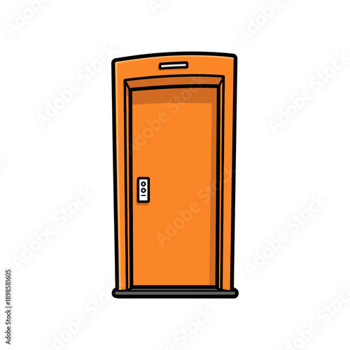 Cartoon style Orange Elevator Door with a Call Panel and Buttons
