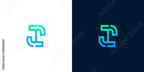 Modern Abstract Letter J and I Logo Design with Gradient Colors on White and Dark Backgrounds