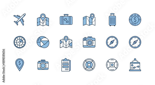 Travel icons journey adventure and exploration