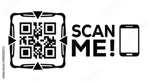 Black and white QR code with bold "SCAN ME!" text and smartphone icon, designed for modern marketing, digital access, and mobile interaction on a clean white background.