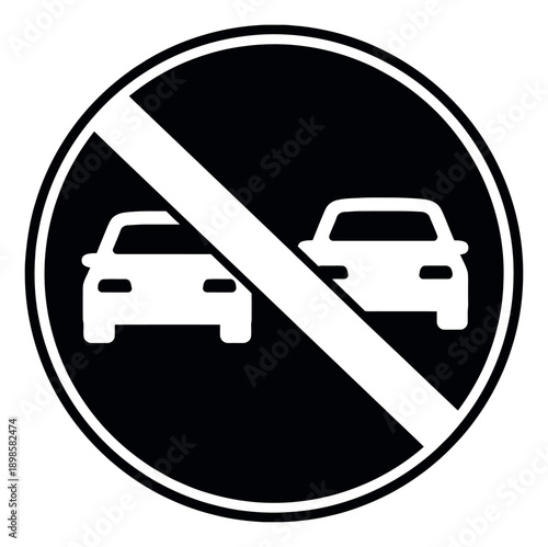 Graphic illustration of a no overtaking sign depicting restricted passing for road safety and traffic regulations