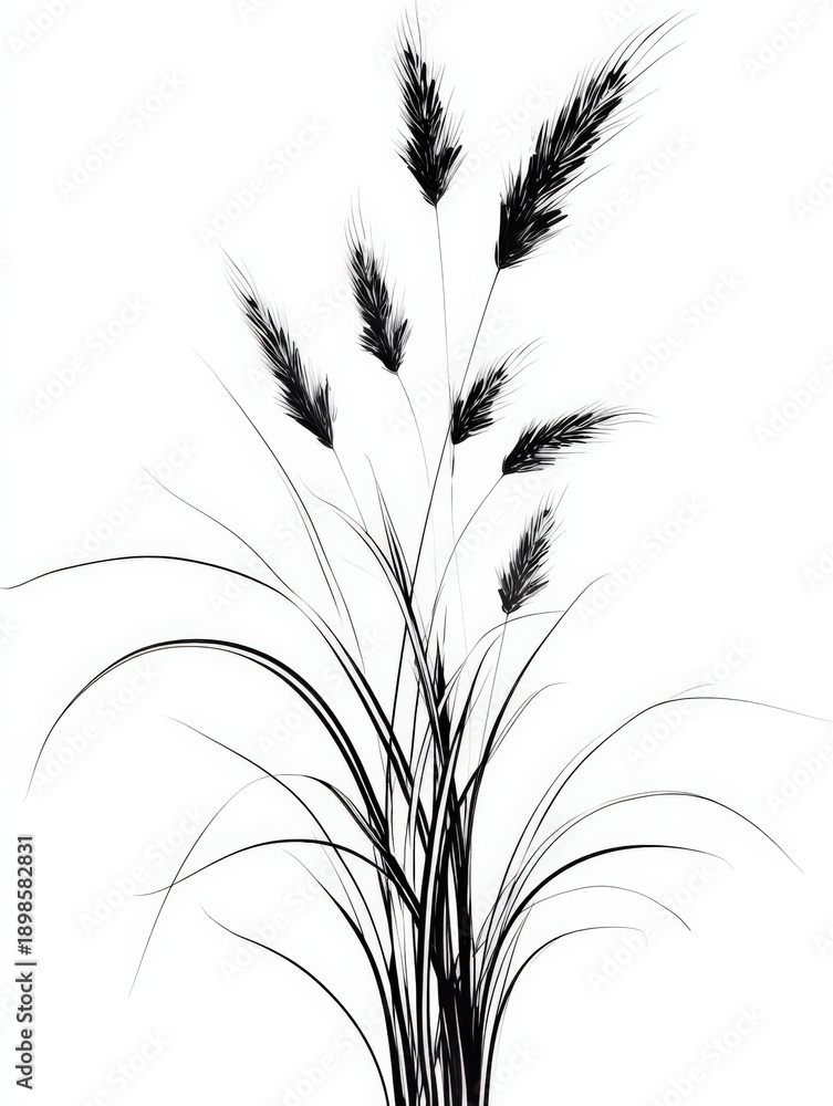 Fototapeta premium Elegant botanical illustration featuring wheat stalks in black and white, creating a minimalist artistic design