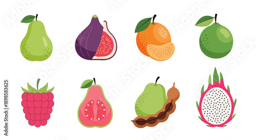 Various colorful fruits on white background