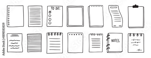 sheets various notebooks doodle hand drawn outline set. paper with stripes or dots, blank collection. Notebooks reminder, memory sketch pages. notes sheet
