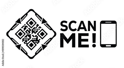 Black and white QR code with bold "SCAN ME!" text and smartphone icon, designed for modern marketing, digital access, and mobile interaction on a clean white background.