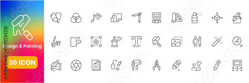 design and painting icon pack for creatives, art tools and graphic design symbols, modern artist and designer vector UI icons