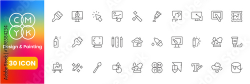 design and painting icon pack for creatives, art tools and graphic design symbols, modern artist and designer vector UI icons