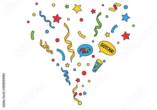 Explosion of Confetti Stars Streamers and Party Popper.