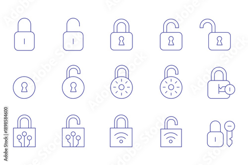 Huge set of lock and unlock icons in black and white color in circle for user interface. lock icon collection set locked icon symbol unlocked sign , security icon . open and closed padlock icon 