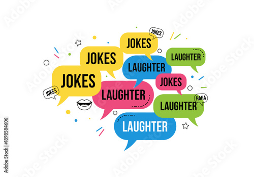 Collection of Speech Bubbles with Jokes and Laughter Text.