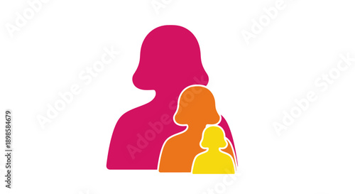 Colorful Family Generations Icon: Mother, Daughter, and Child Silhouettes Vector Illustration Representing Women's Group or Demographic Data.