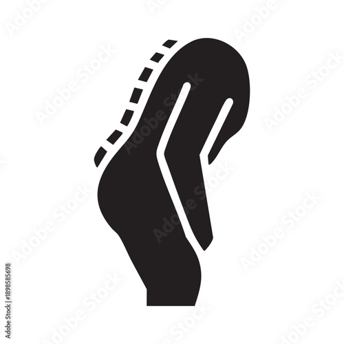 A person bending over with a curved back