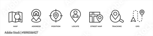 Smart Location Solutions Icons set vector illustration with Map, Address, Position, Locate, Street map, Tracking, GpsMobile