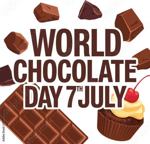 World Chocolate Day 7th July celebration with chocolate pieces and cupcake  sweet treats